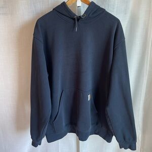 Carhartt Men’s Dark Blue Hoodie White Logo On The Sleeve Size 2X Tall